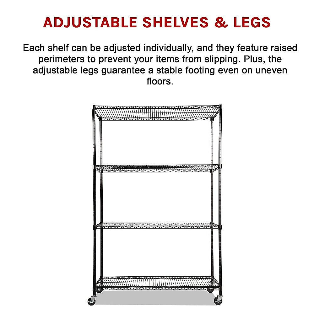 Modular Wire Storage 150x35cm Steel Shelving Black With Wheels For Garage Warehouse Or Kitchen Organisation
