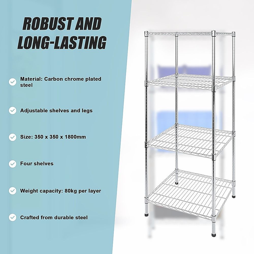 Wire Storage Rack – 35x35cm Chrome Shelving with Fixed Legs
