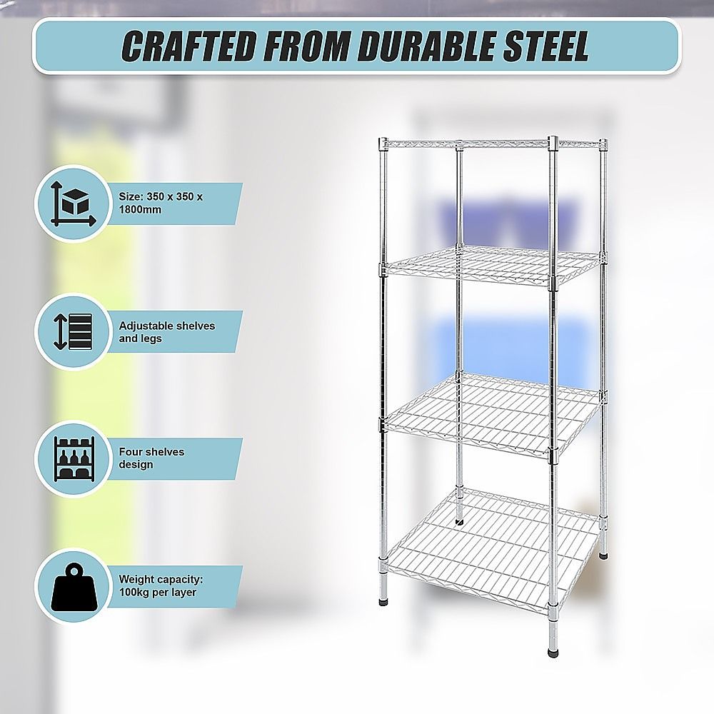 Wire Storage Rack – 35x35cm Chrome Shelving with Fixed Legs