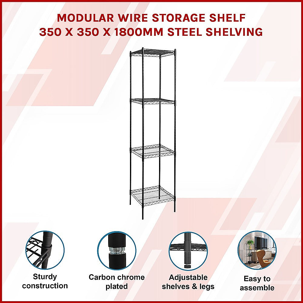Modular Wire Storage 35x35cm Steel Shelving Black With Fixed Legs For Garage Warehouse Or Kitchen Organisation