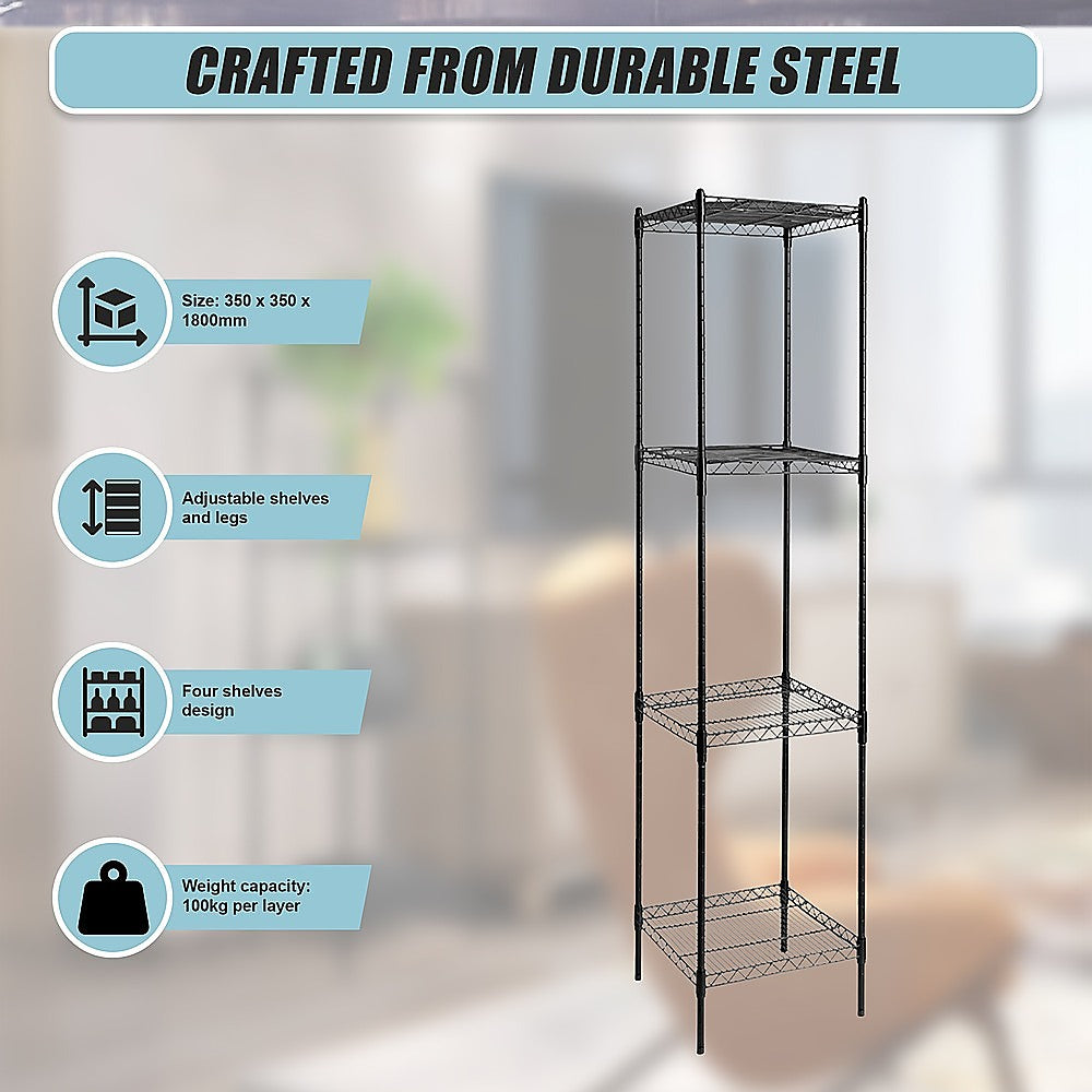 Modular Wire Storage 35x35cm Steel Shelving Black With Fixed Legs For Garage Warehouse Or Kitchen Organisation