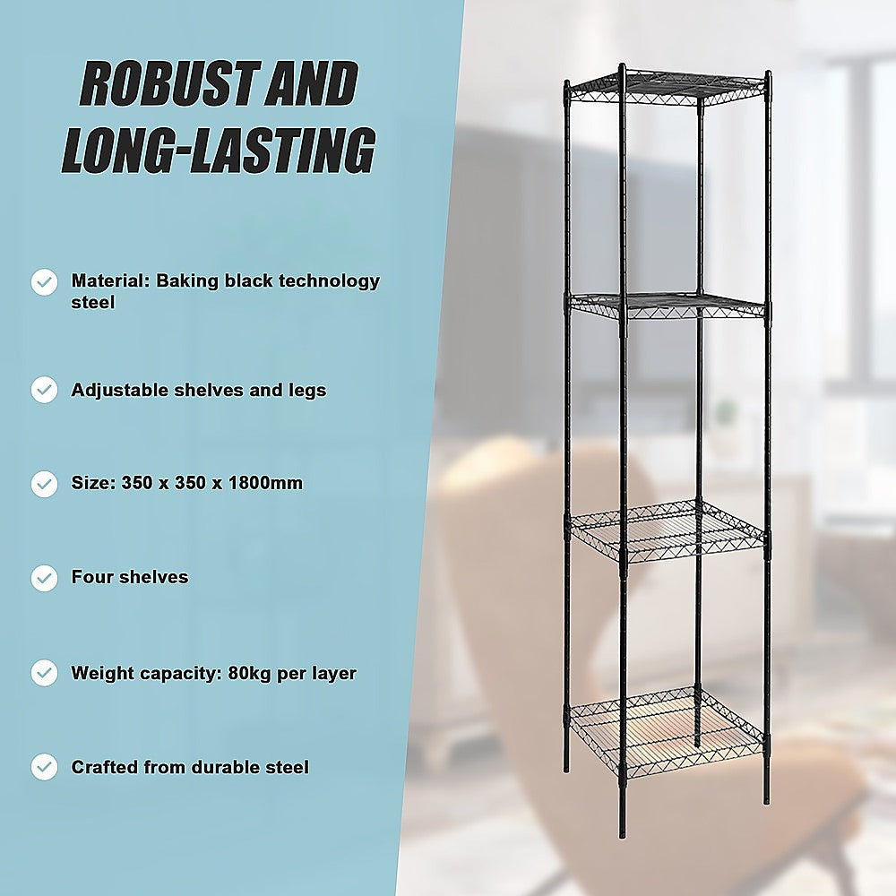 Modular Wire Storage 35x35cm Steel Shelving Black With Fixed Legs For Garage Warehouse Or Kitchen Organisation