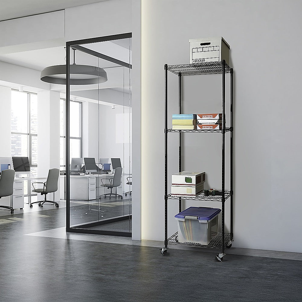 Modular Wire Storage 35x35cm Steel Shelving Black With Wheels For Garage Warehouse Or Kitchen Organisation