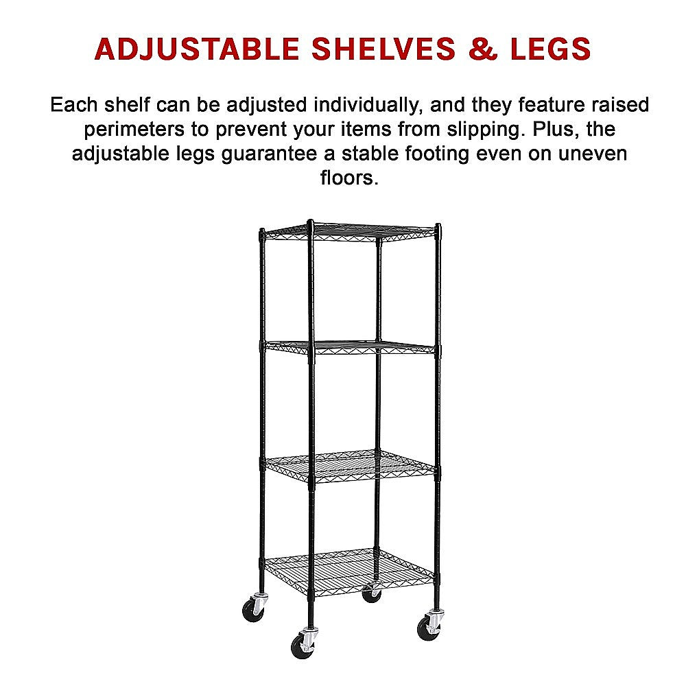 Modular Wire Storage 35x35cm Steel Shelving Black With Wheels For Garage Warehouse Or Kitchen Organisation