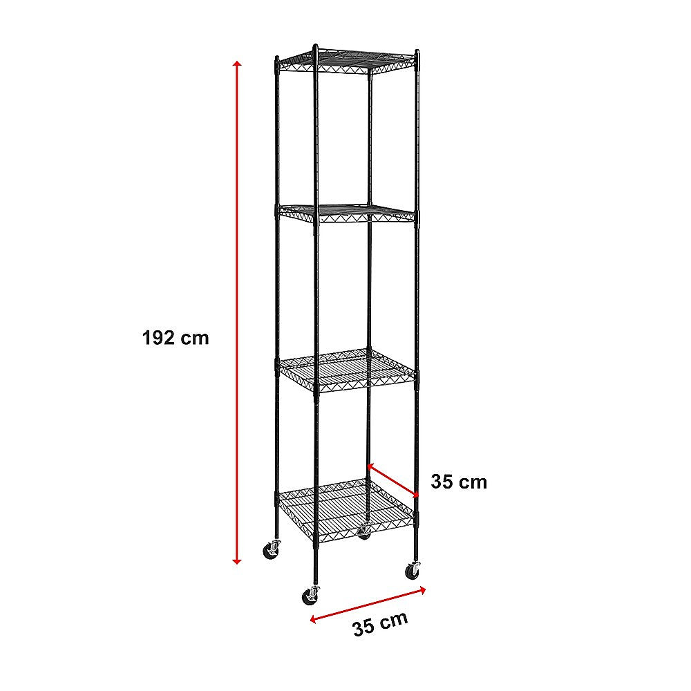 Modular Wire Storage 35x35cm Steel Shelving Black With Wheels For Garage Warehouse Or Kitchen Organisation