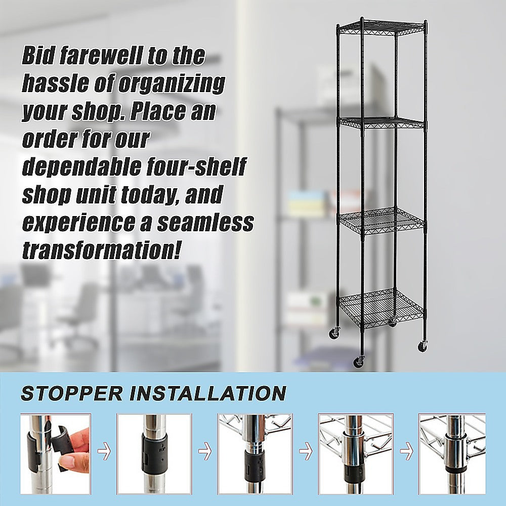 Modular Wire Storage 35x35cm Steel Shelving Black With Wheels For Garage Warehouse Or Kitchen Organisation