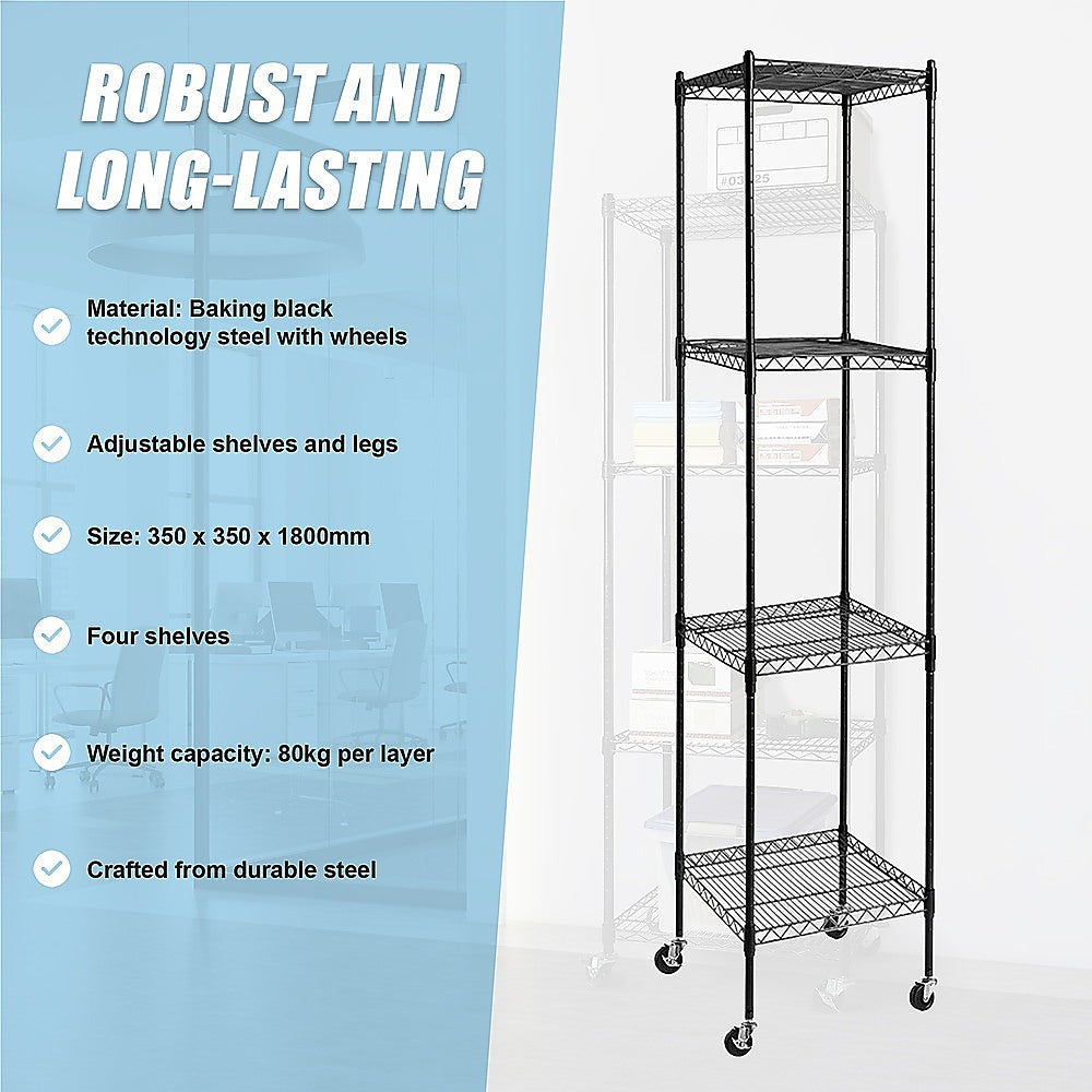 Modular Wire Storage 35x35cm Steel Shelving Black With Wheels For Garage Warehouse Or Kitchen Organisation