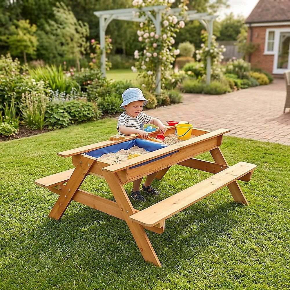 Sand and Water Wooden Picnic Table for Kids, FSC Certified Fir Timber Build