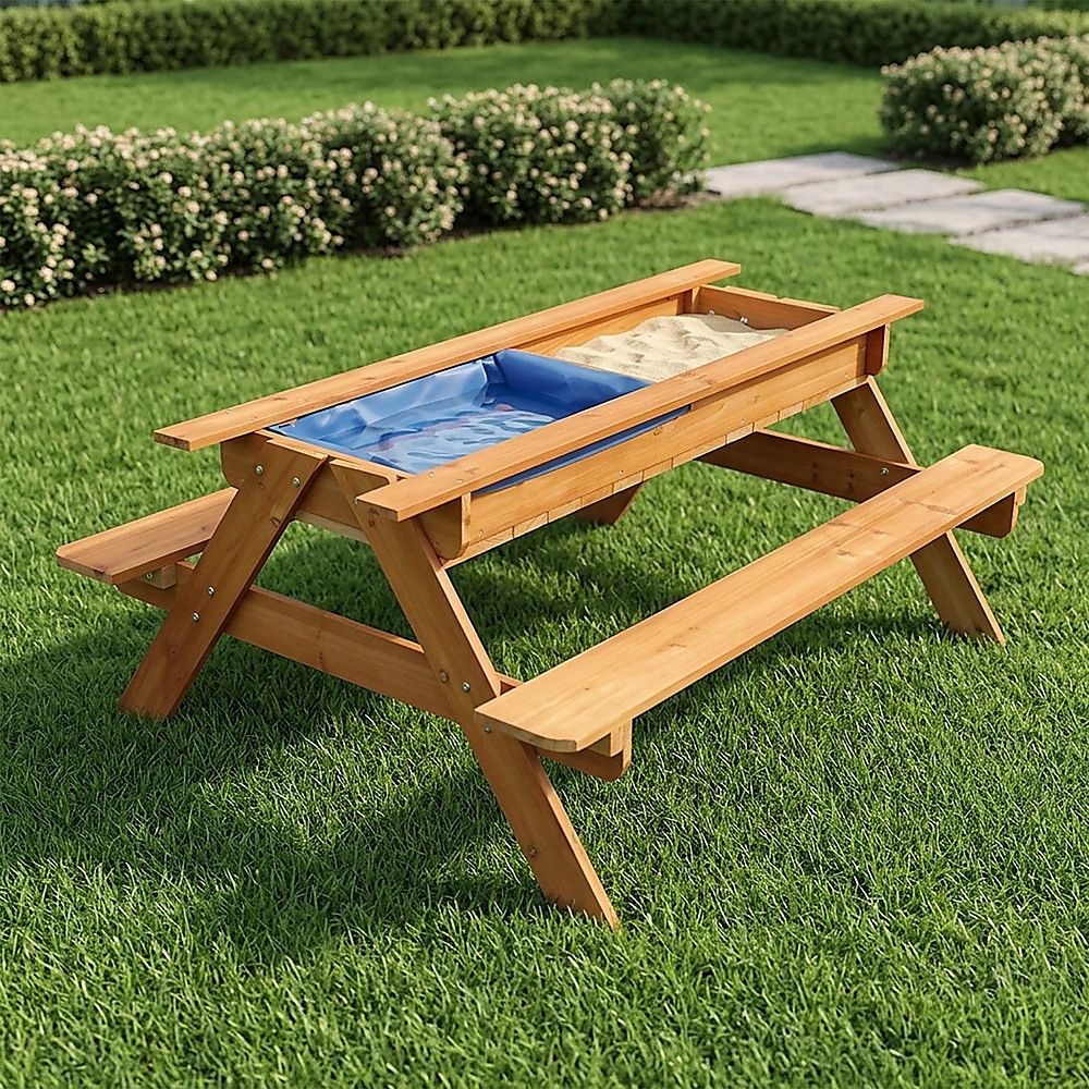 Sand and Water Wooden Picnic Table for Kids, FSC Certified Fir Timber Build