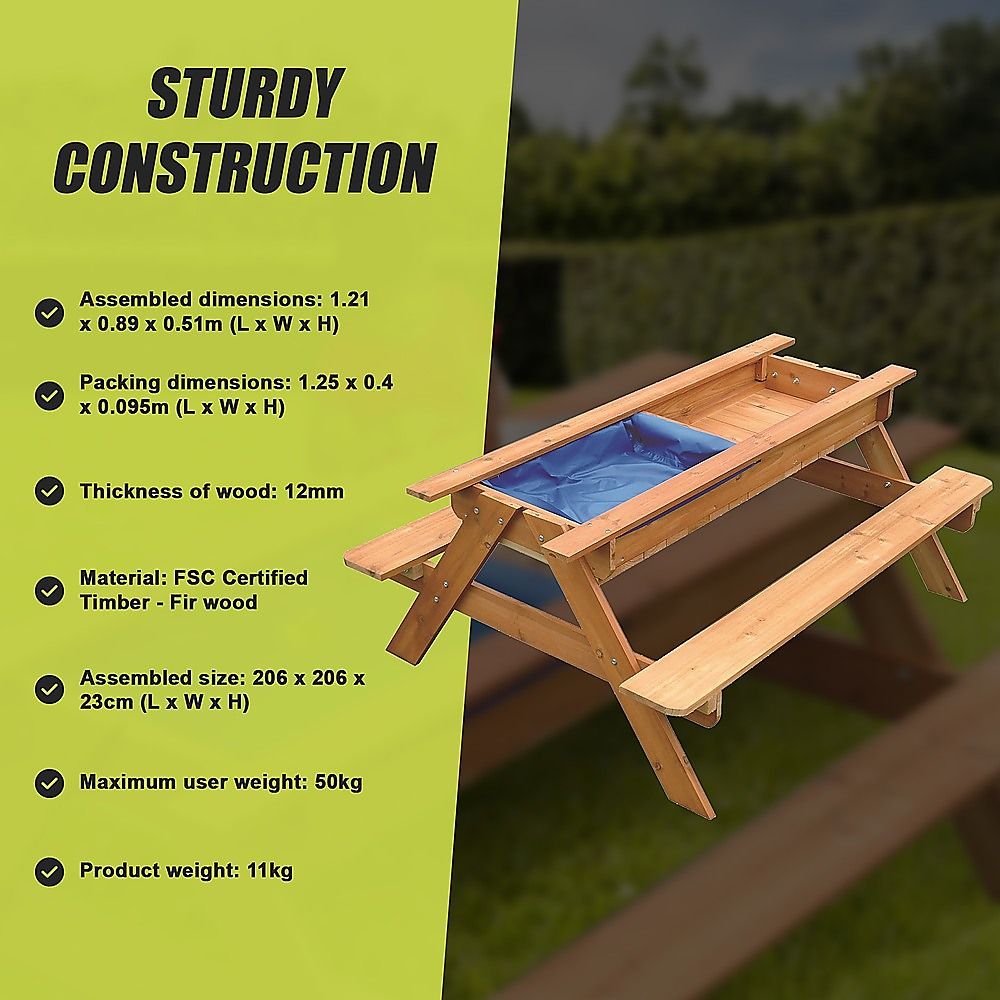 Sand and Water Wooden Picnic Table for Kids, FSC Certified Fir Timber Build