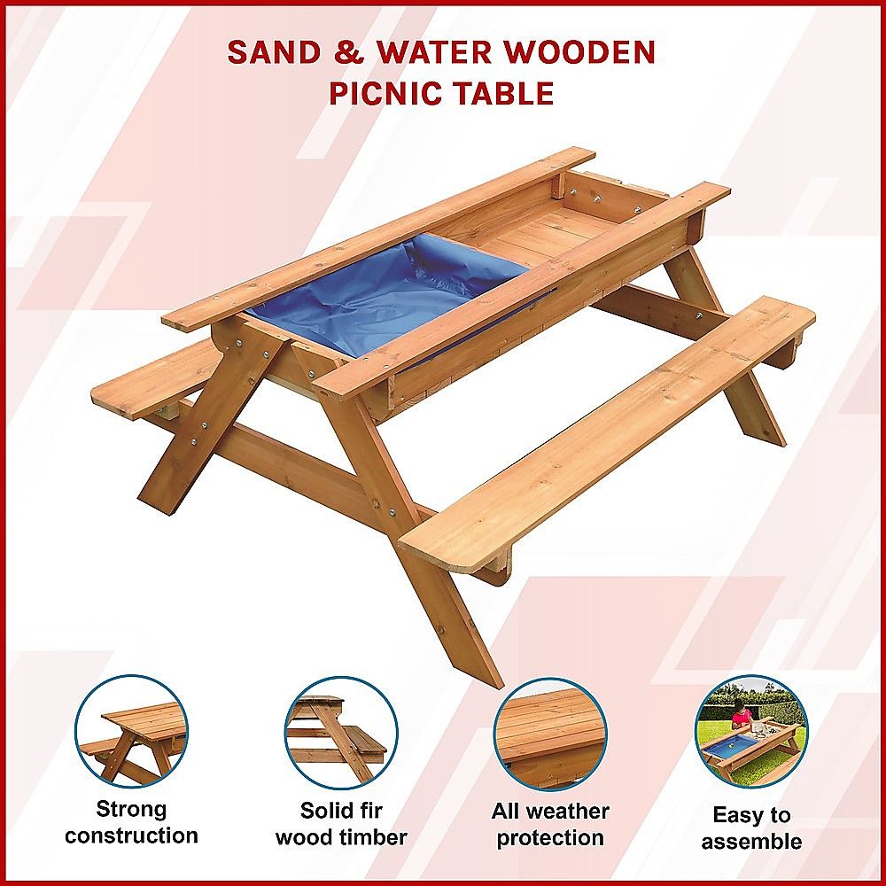 Sand and Water Wooden Picnic Table for Kids, FSC Certified Fir Timber Build