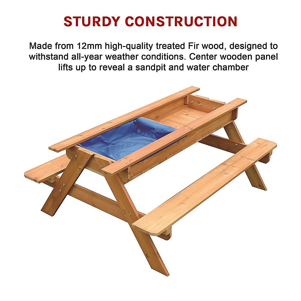 Sand and Water Wooden Picnic Table for Kids, FSC Certified Fir Timber Build