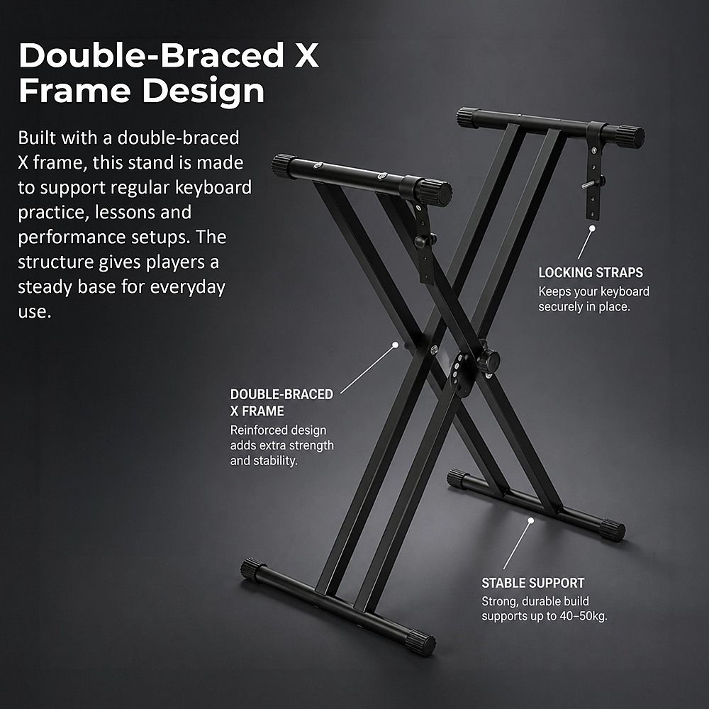 Adjustable Iron Keyboard Piano Stand, X-Frame, 46.5cm to 97cm Height Range