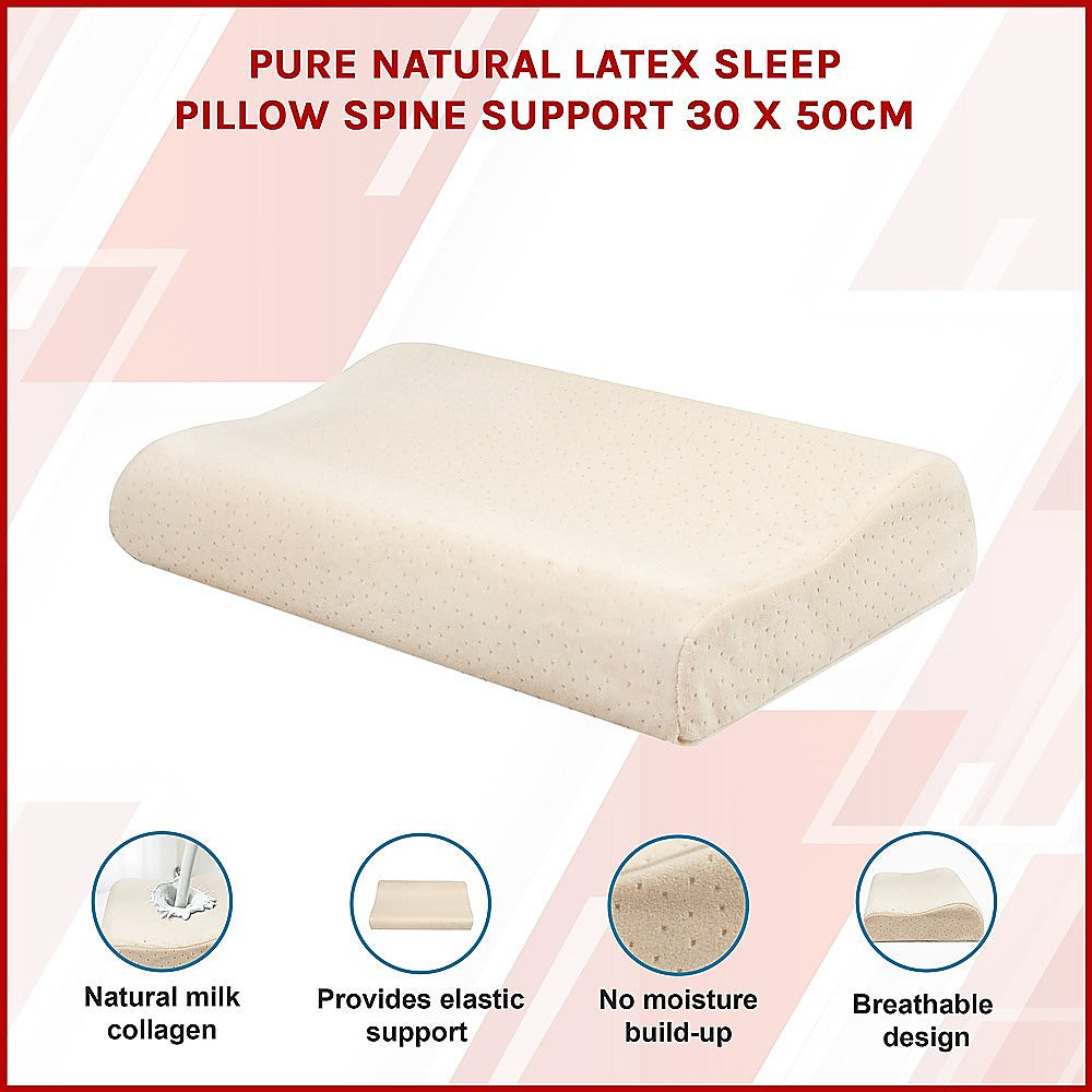 Pure Natural Latex Sleep Pillow Spine Support 30 x 50cm