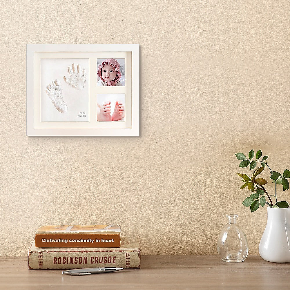 Baby Hand & Foot Print Clay Cast Kit Photo Picture Frame Christening Gift