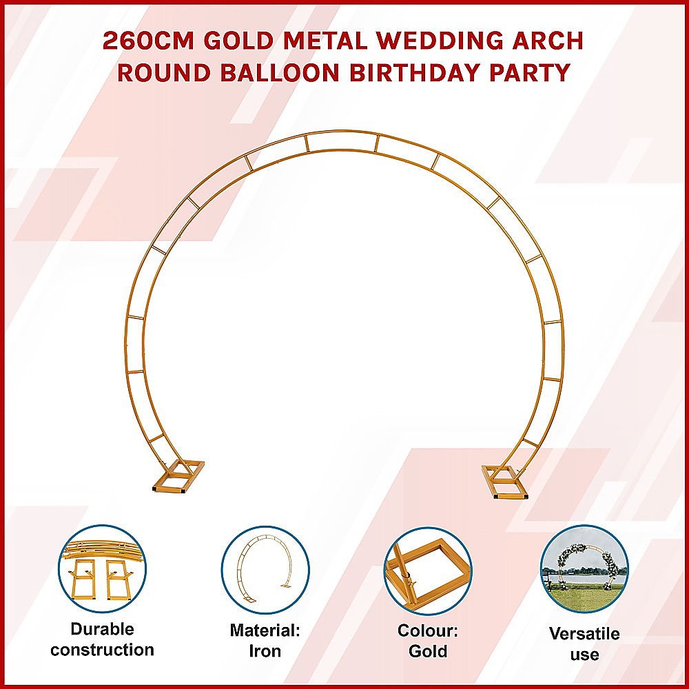 260cm Gold Metal Wedding Arch Round Balloon Birthday Party