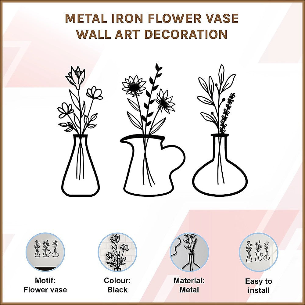 Metal Iron Flower Vase Wall Art Decoration