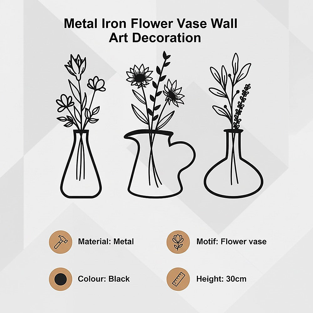 Metal Iron Flower Vase Wall Art Decoration