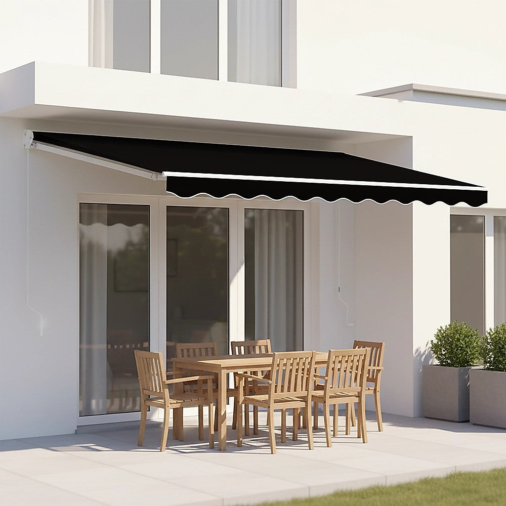 Outdoor Folding Arm Awning Retractable Sunshade Canopy Black 3.0m x 2.5m