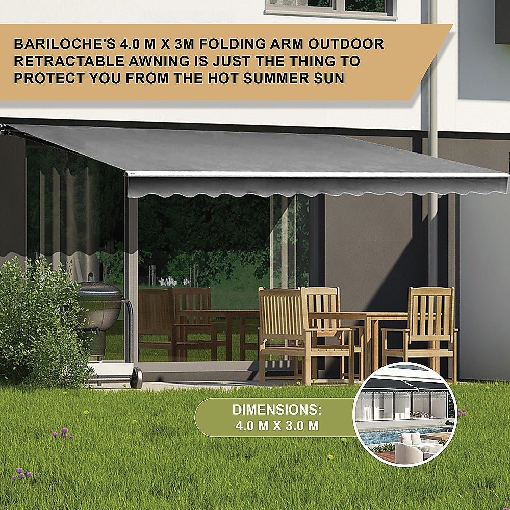 Outdoor Folding Arm Awning Retractable Sunshade Canopy Grey 4.0m x 3.0m
