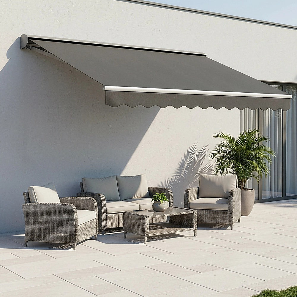 Motorised Outdoor Folding Arm Awning Retractable Sunshade Canopy Grey 3.0m x 2.5m