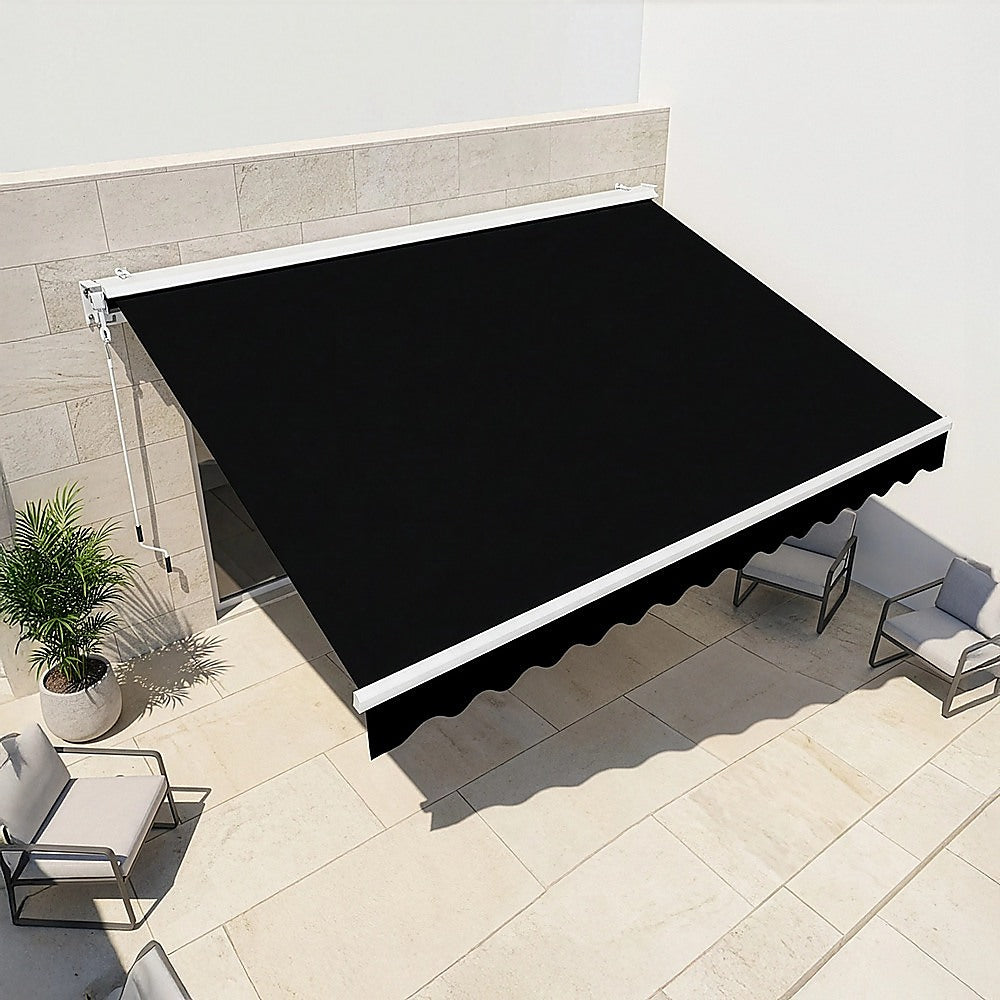 Motorised Outdoor Folding Arm Awning Retractable Sunshade Canopy Black 5.0m x 3.0m