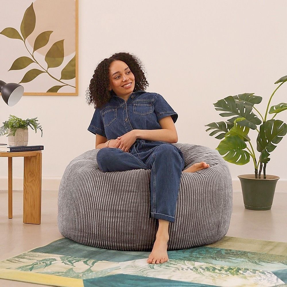Jumbo Cord Bean Bag Cover Unfilled Large Grey Corduroy Lounge Chair Cover