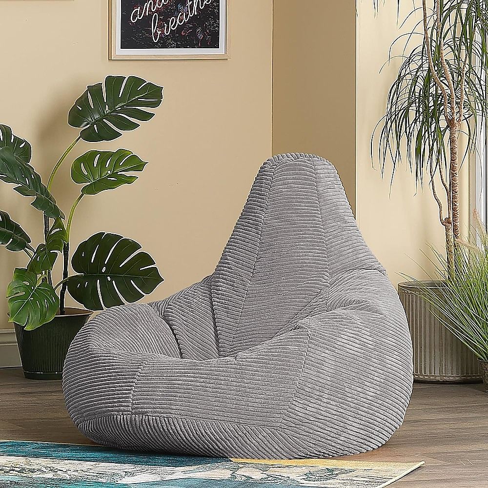 Jumbo Cord Bean Bag Cover Unfilled Large Grey Corduroy Lounge Chair Cover