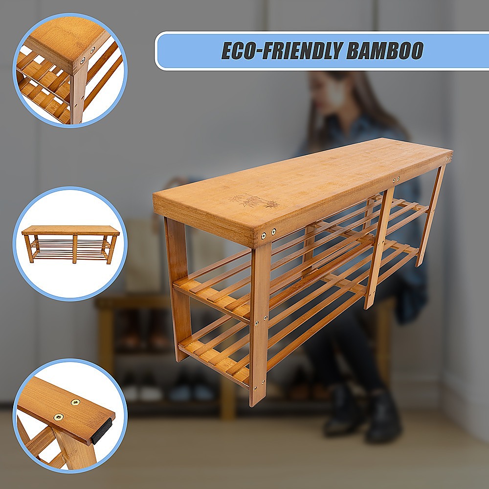 Bamboo Shoe Rack Wooden Bench Storage Organiser Cabinet Holder Stool