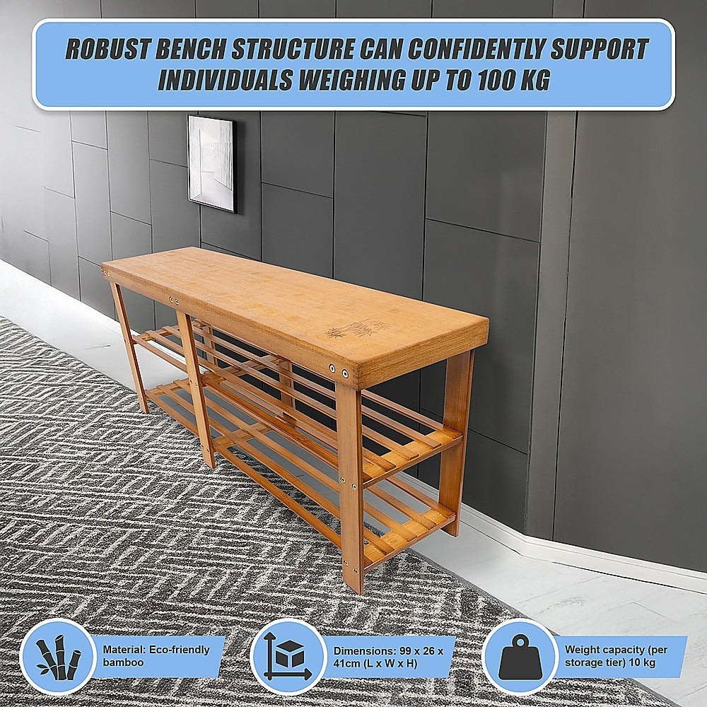 Bamboo Shoe Rack Wooden Bench Storage Organiser Cabinet Holder Stool