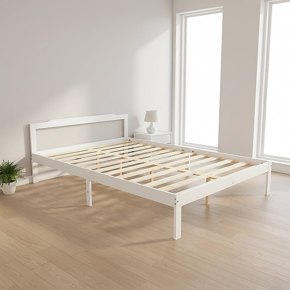 Double Wooden Bed Frame Home Furniture White