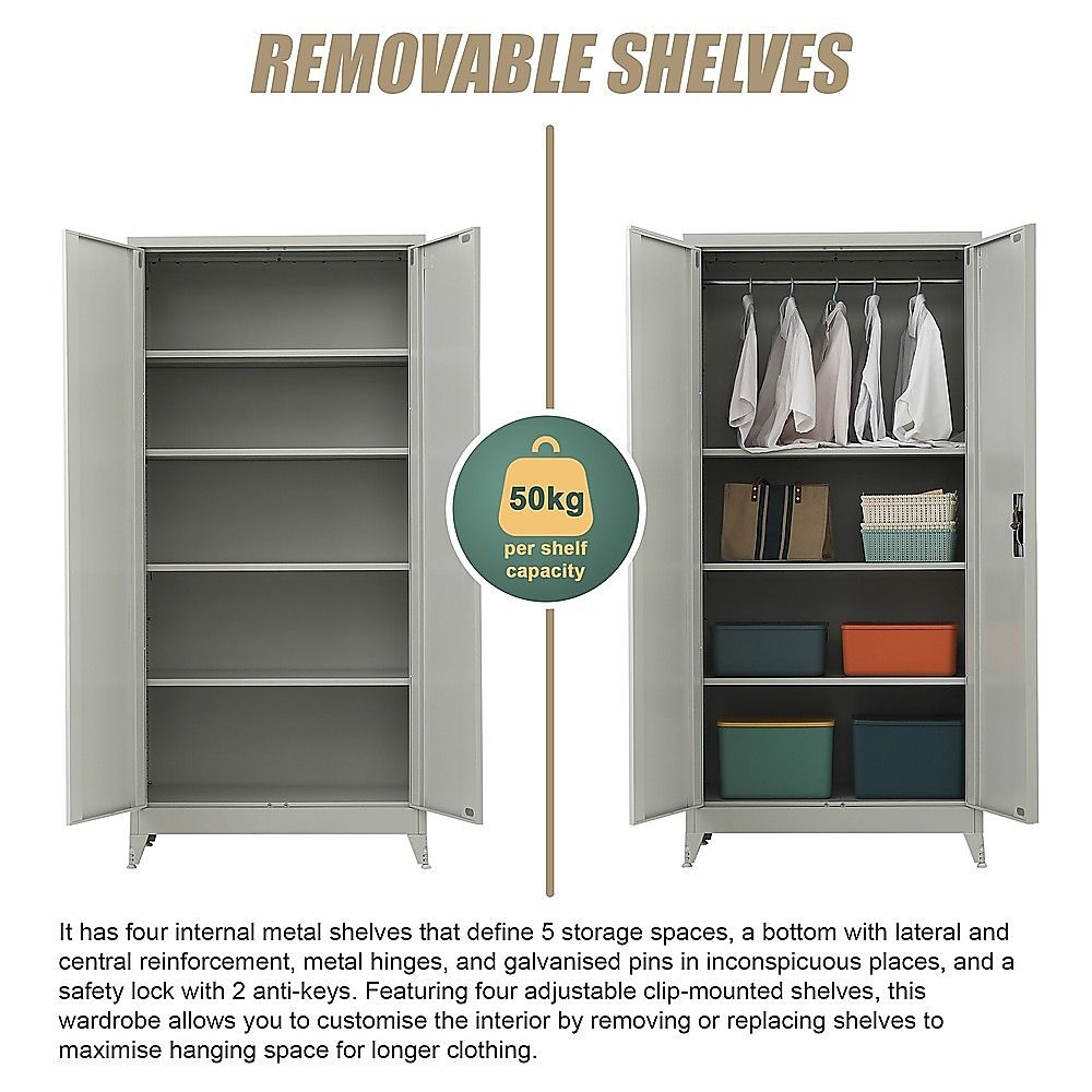 Two-Door Metal Cabinet Shelf Storage for Home Office Gym