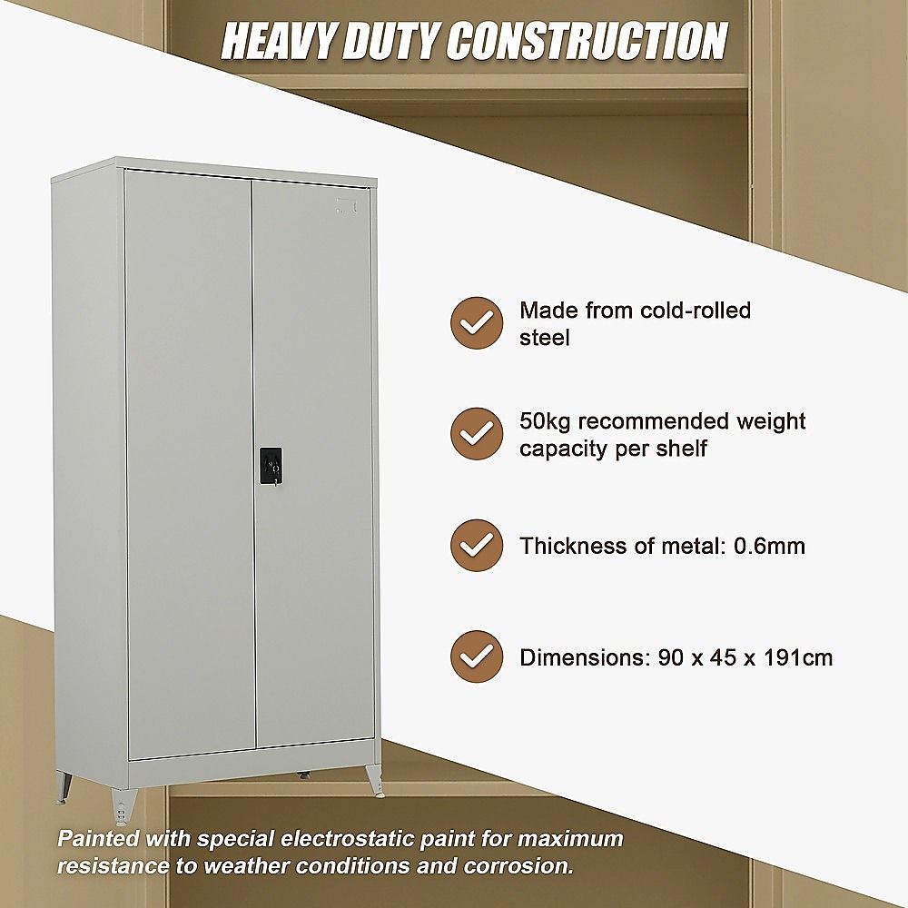 Two-Door Metal Cabinet Shelf Storage for Home Office Gym