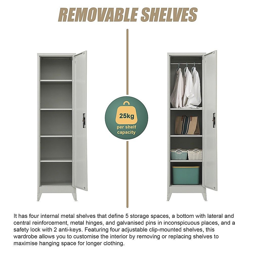 Single-Door Metal Tall Cabinet Shelf Storage for Home Office Gym
