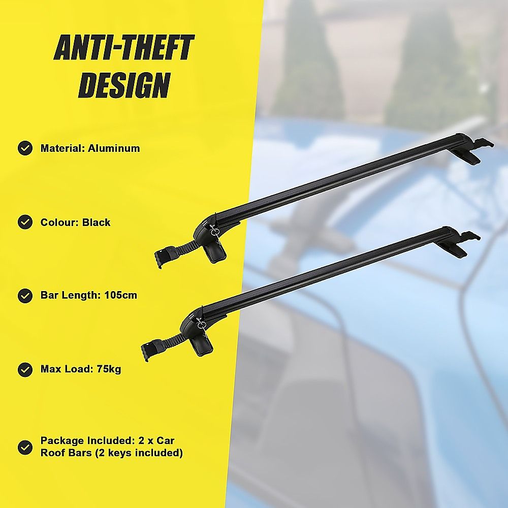 Lockable Aluminium Car Roof Racks 105cm 75kg for Cars Without Rails Anti Theft
