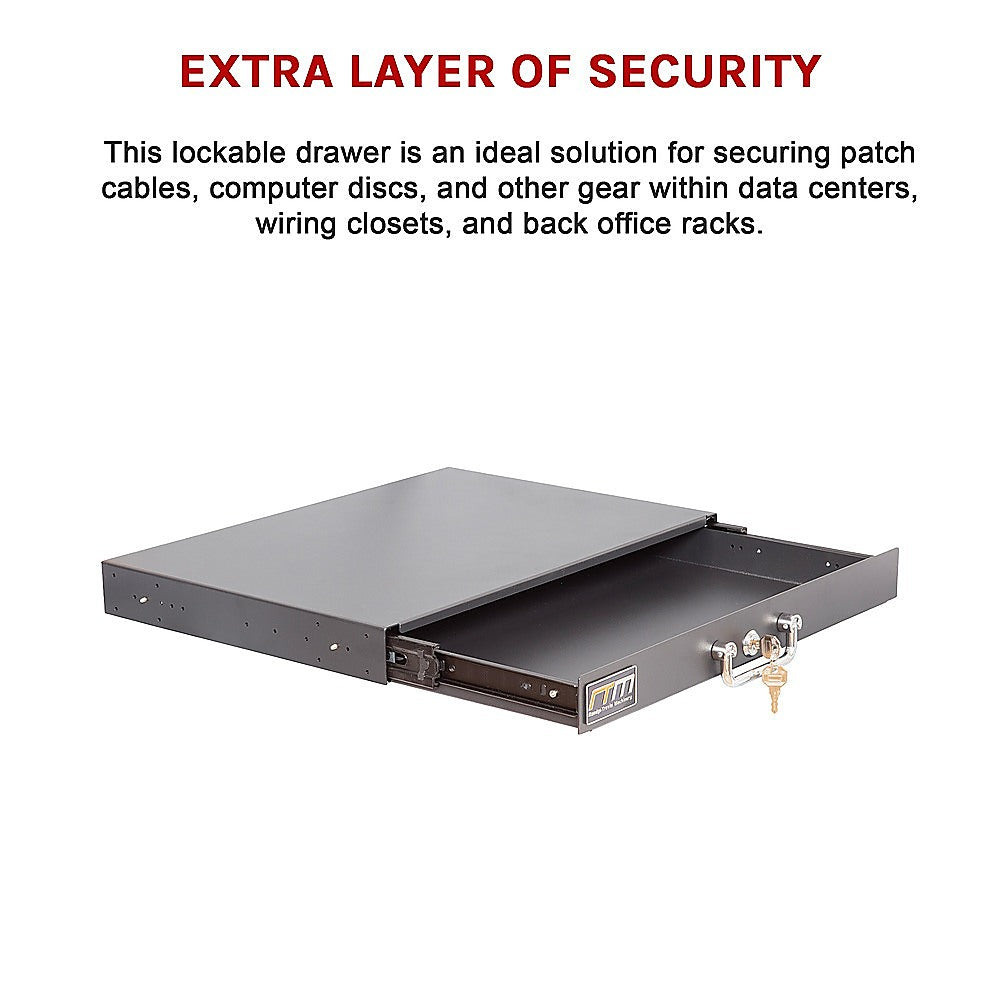 1U Locking Rack Mount Drawer Secure Steel Storage for 19