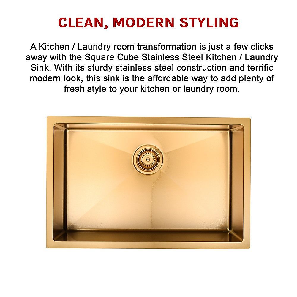 700x450mm Handmade 1.5mm 16 Gauge Gold Stainless Steel Kitchen Laundry Sink with Waste