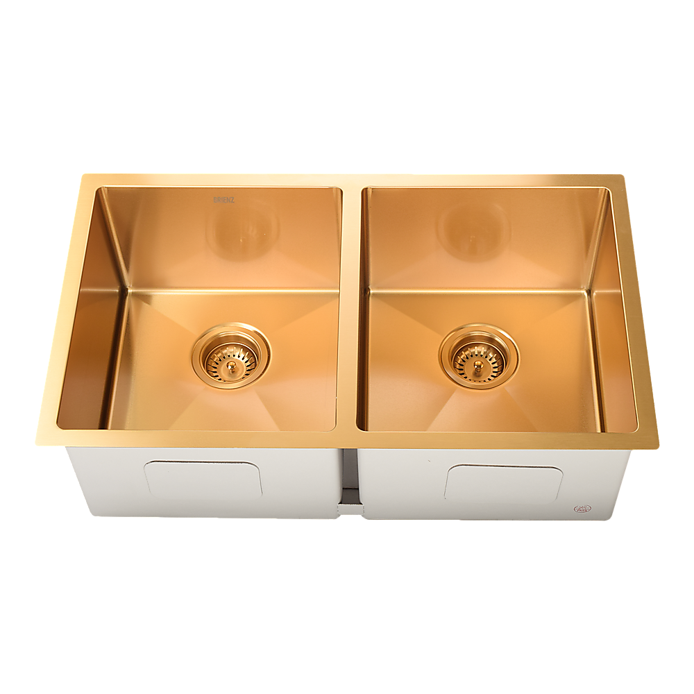 775x450mm Handmade 1.5mm 16 Gauge Gold Finish Stainless Steel Kitchen Laundry Sink with Waste