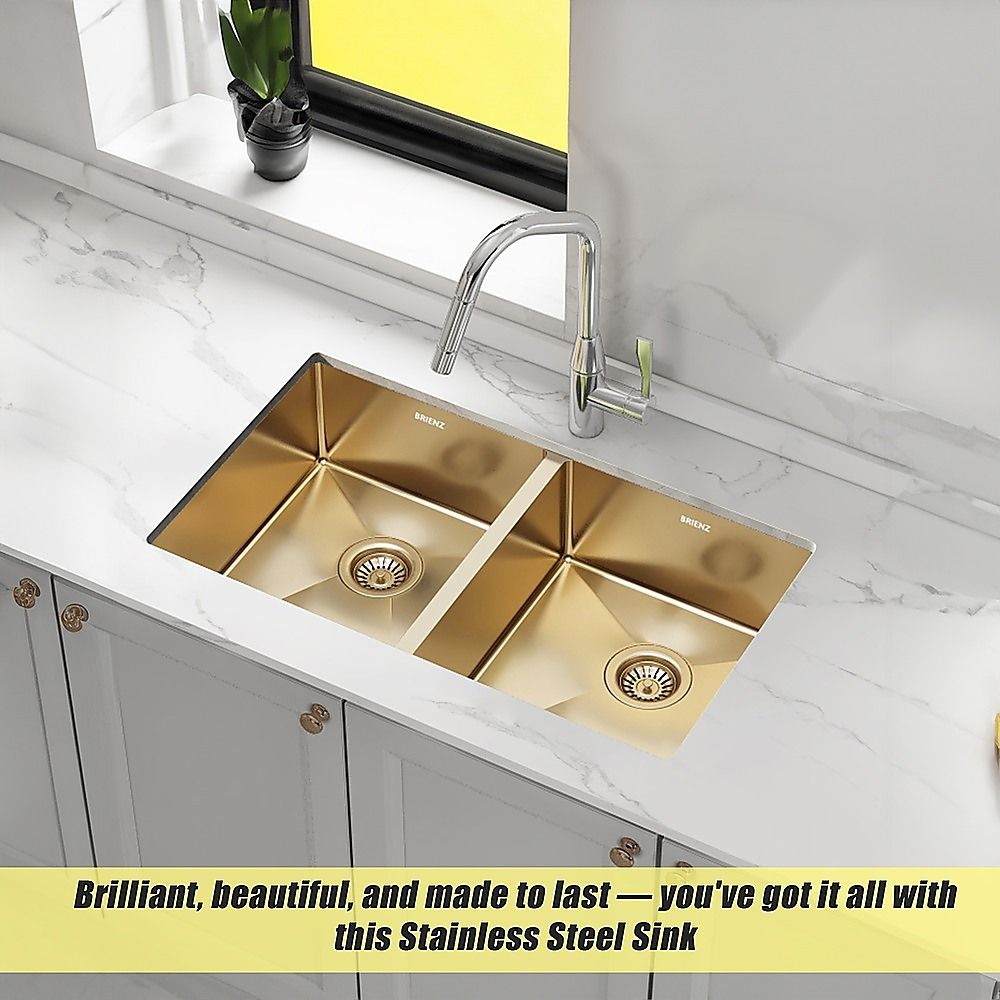 775x450mm Handmade 1.5mm 16 Gauge Gold Finish Stainless Steel Kitchen Laundry Sink with Waste