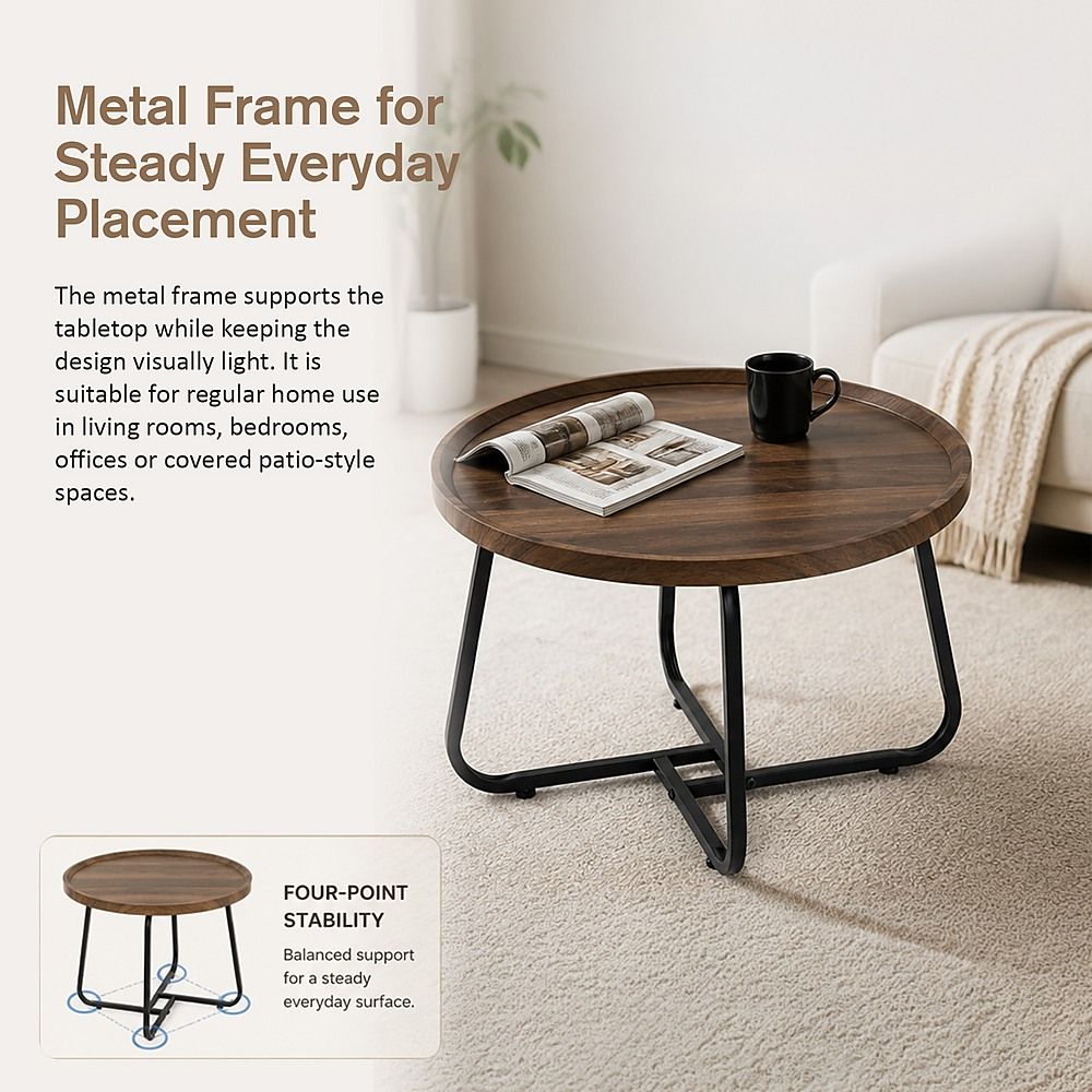 Round Coffee Side Table, Density Board Top, Metal Frame, 50x50x39cm Size