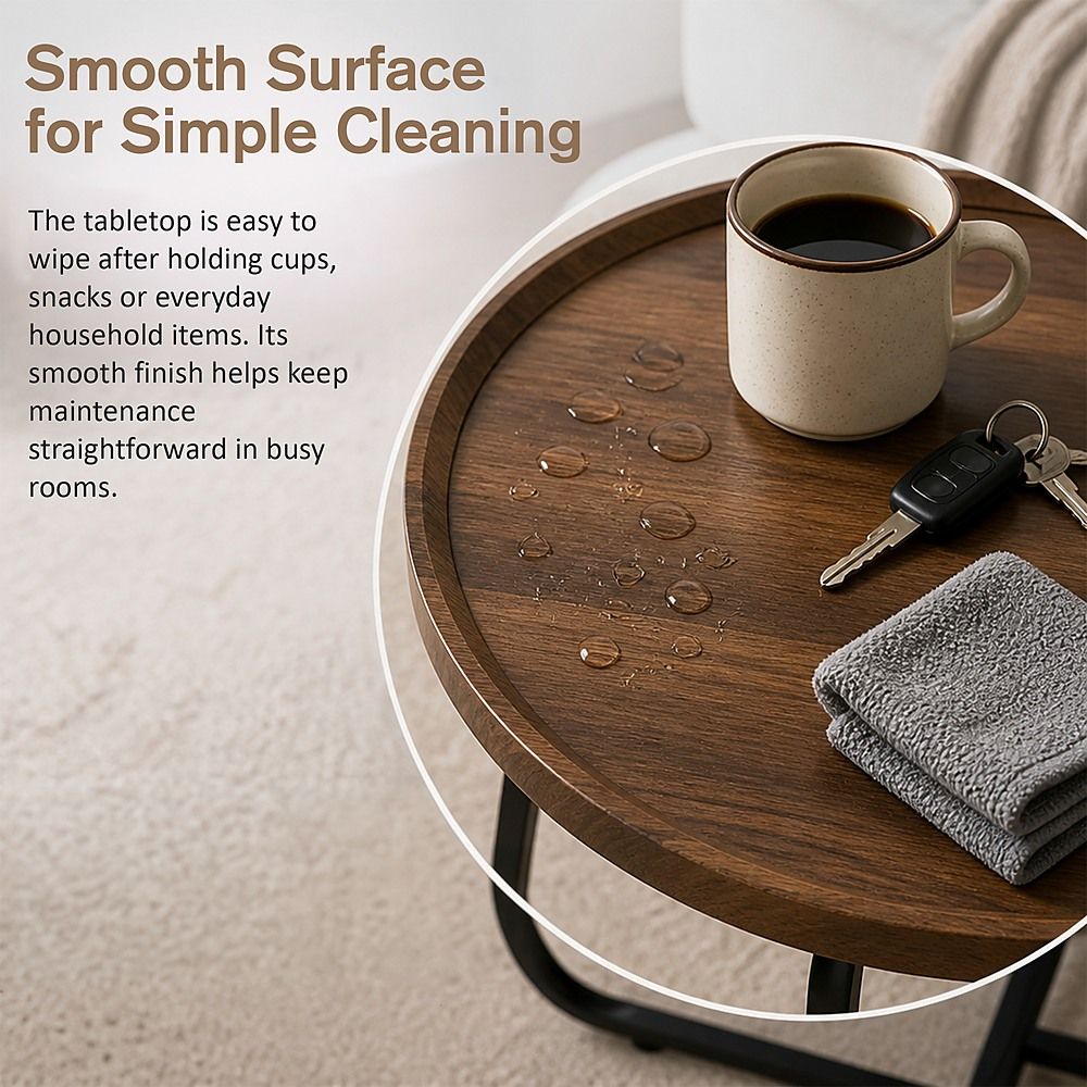 Round Coffee Side Table, Density Board Top, Metal Frame, 50x50x39cm Size