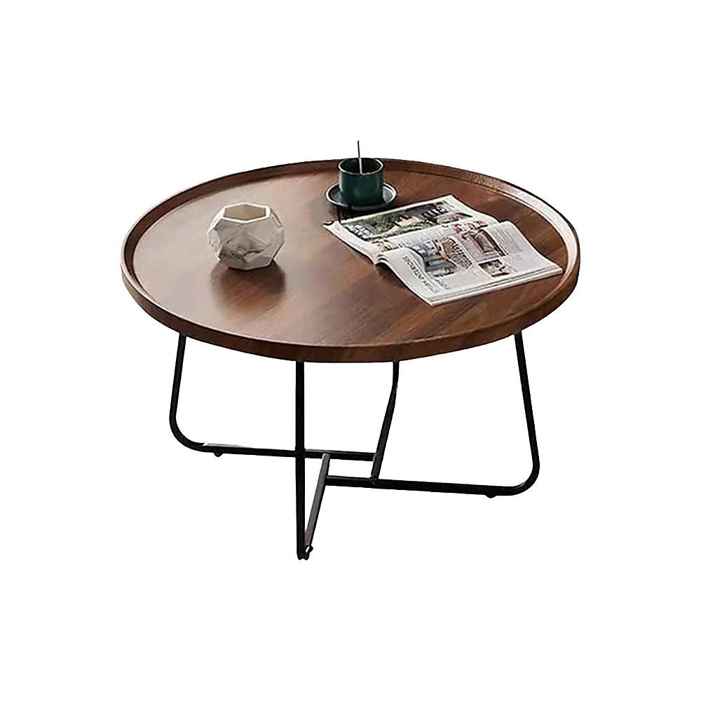 Round Coffee Side Table, Density Board Top, Metal Frame, 50x50x39cm Size