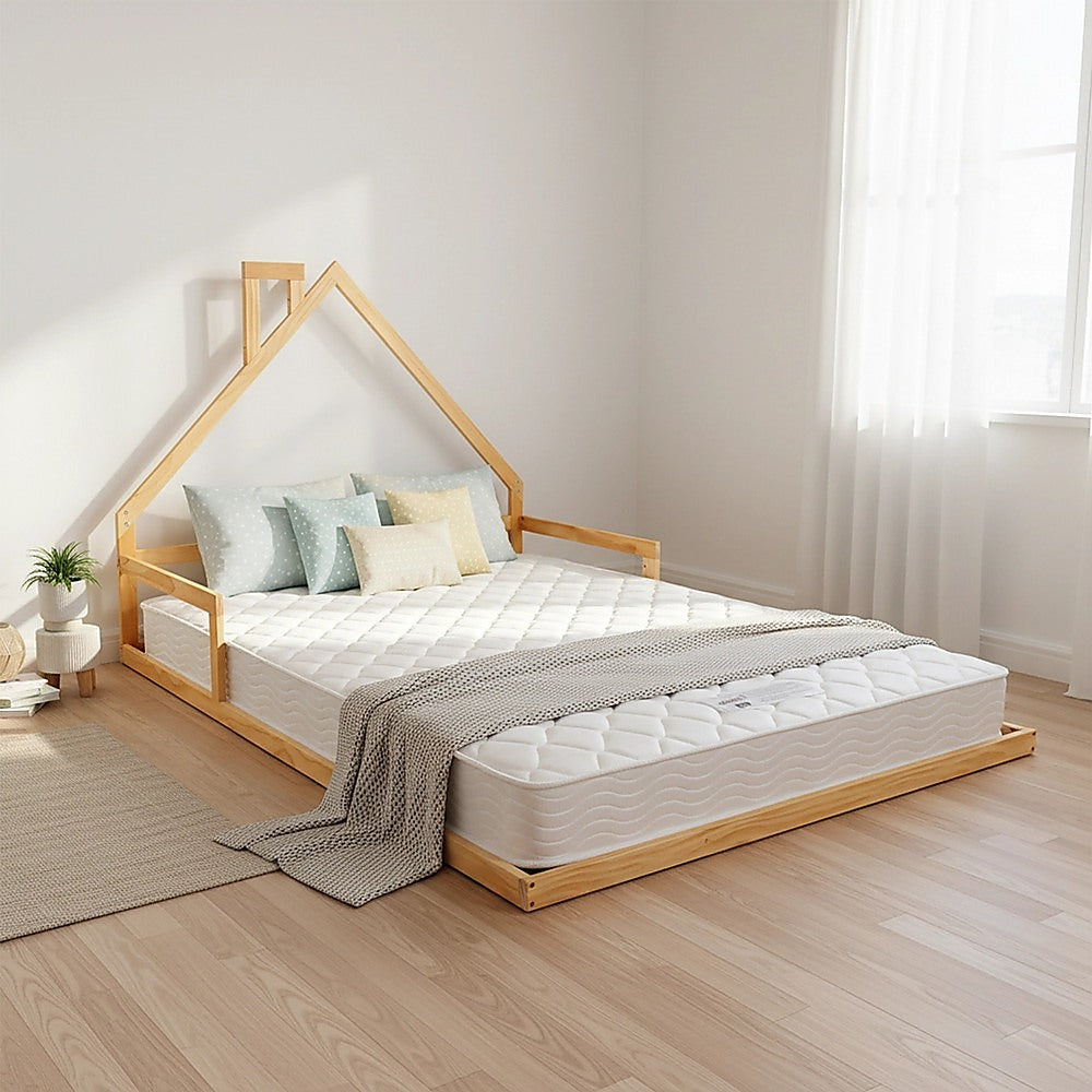 Pine Wood Floor Bed House Frame for Kids and Toddlers
