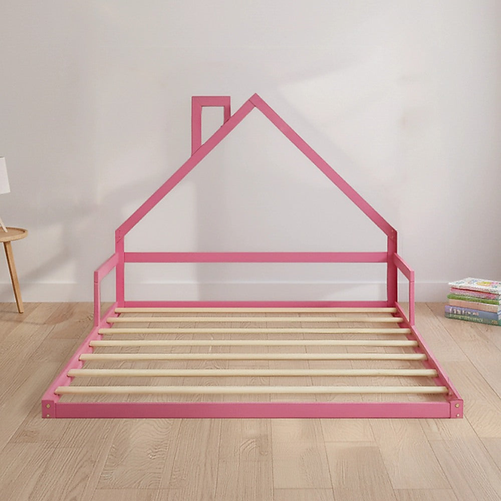 Pine Wood House Bed Frame with Rounded Corners for Kids, Double Size