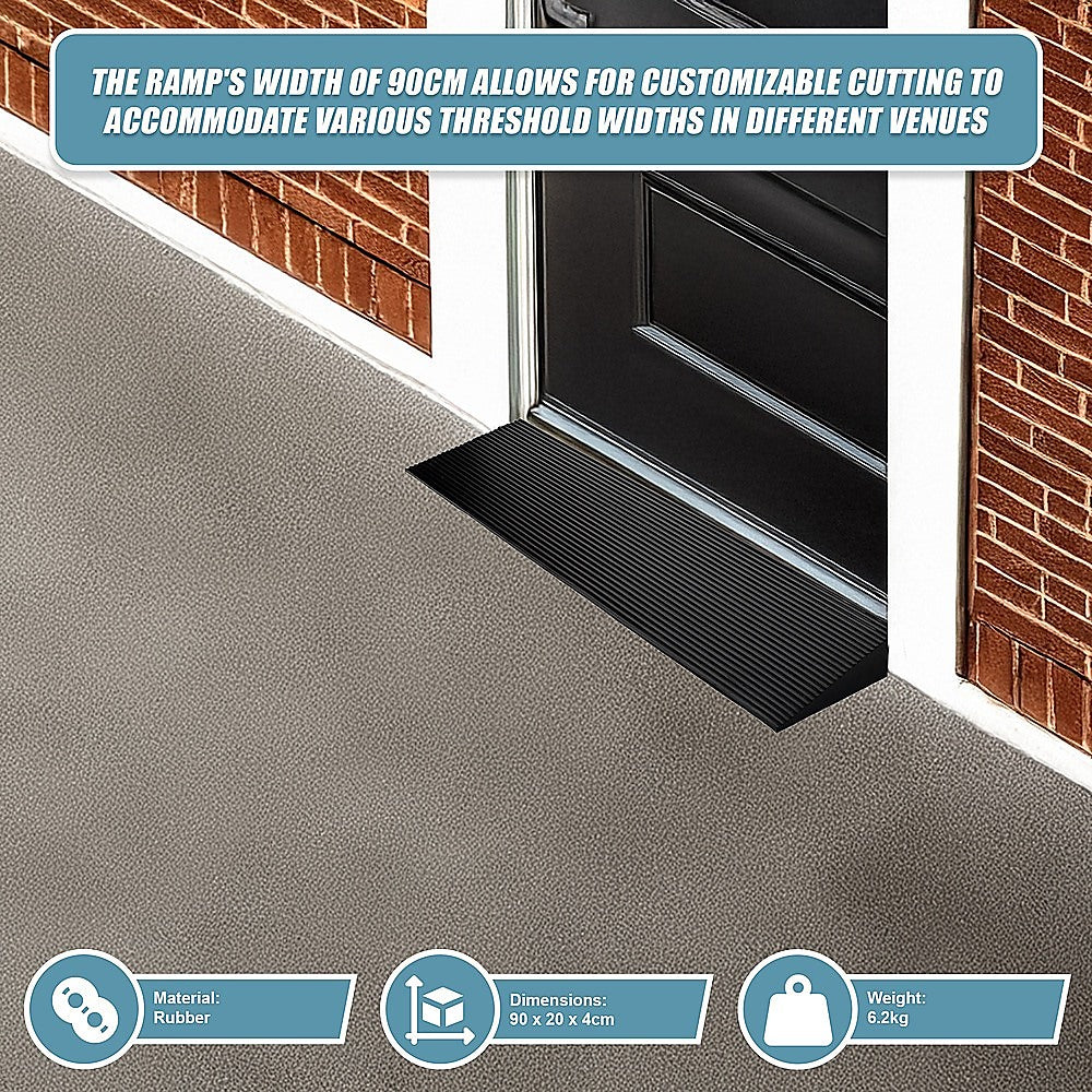Cuttable Threshold Ramp Rubber Wheelchair Ramp Solid 4 cm Rise 90 cm Wide