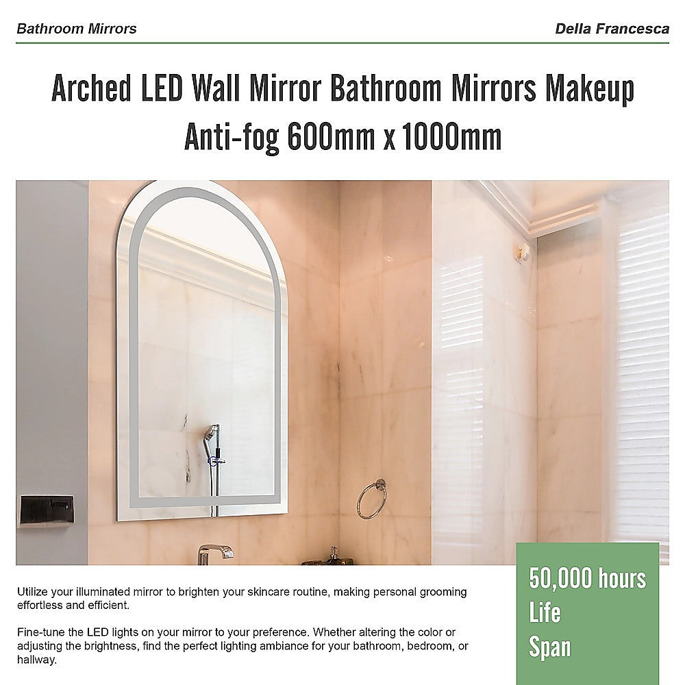 Arched LED Wall Mirror Bathroom Mirrors Makeup Anti-fog 600mm x 1000mm