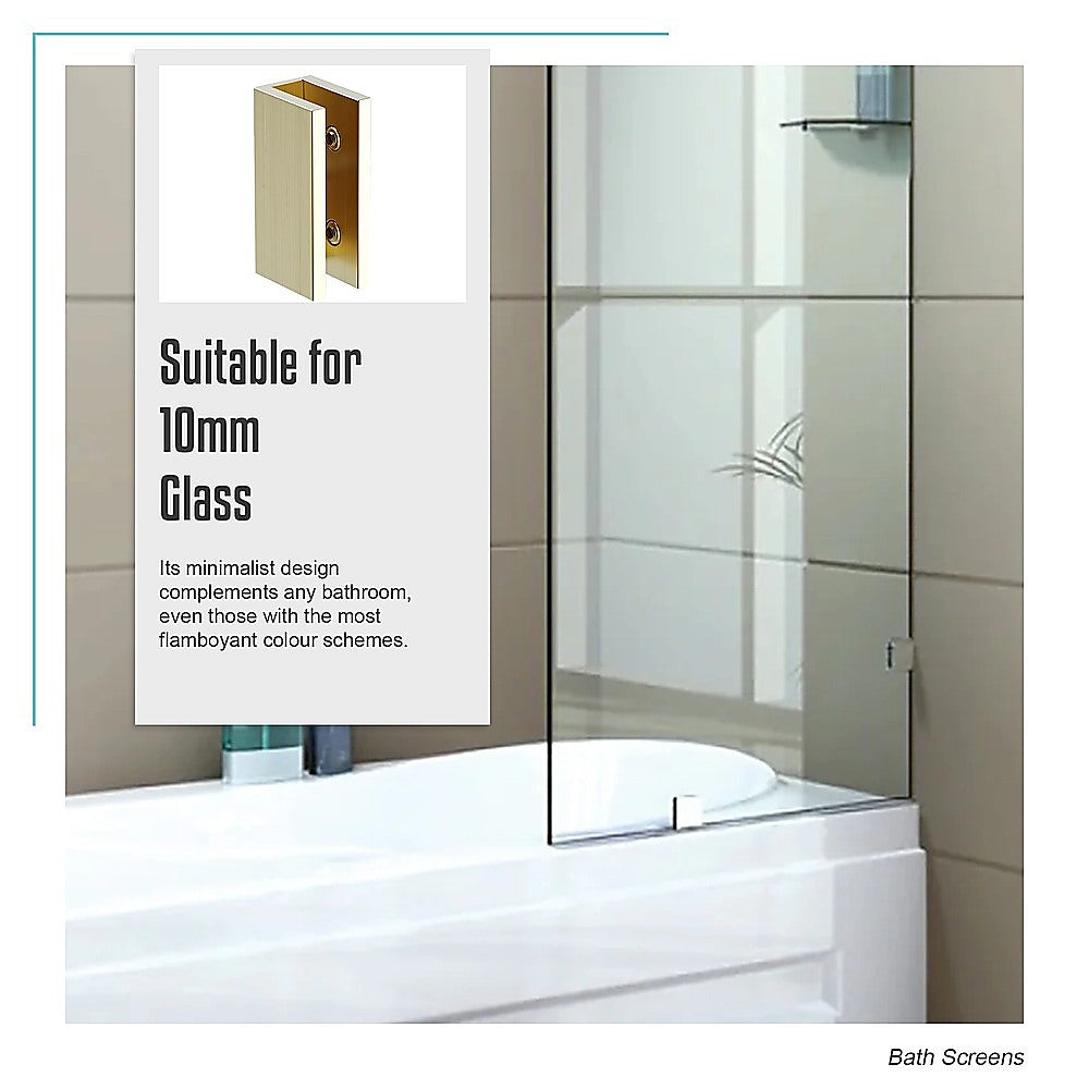 70cm Frameless Glass Bath Screen with Brackets - Gold