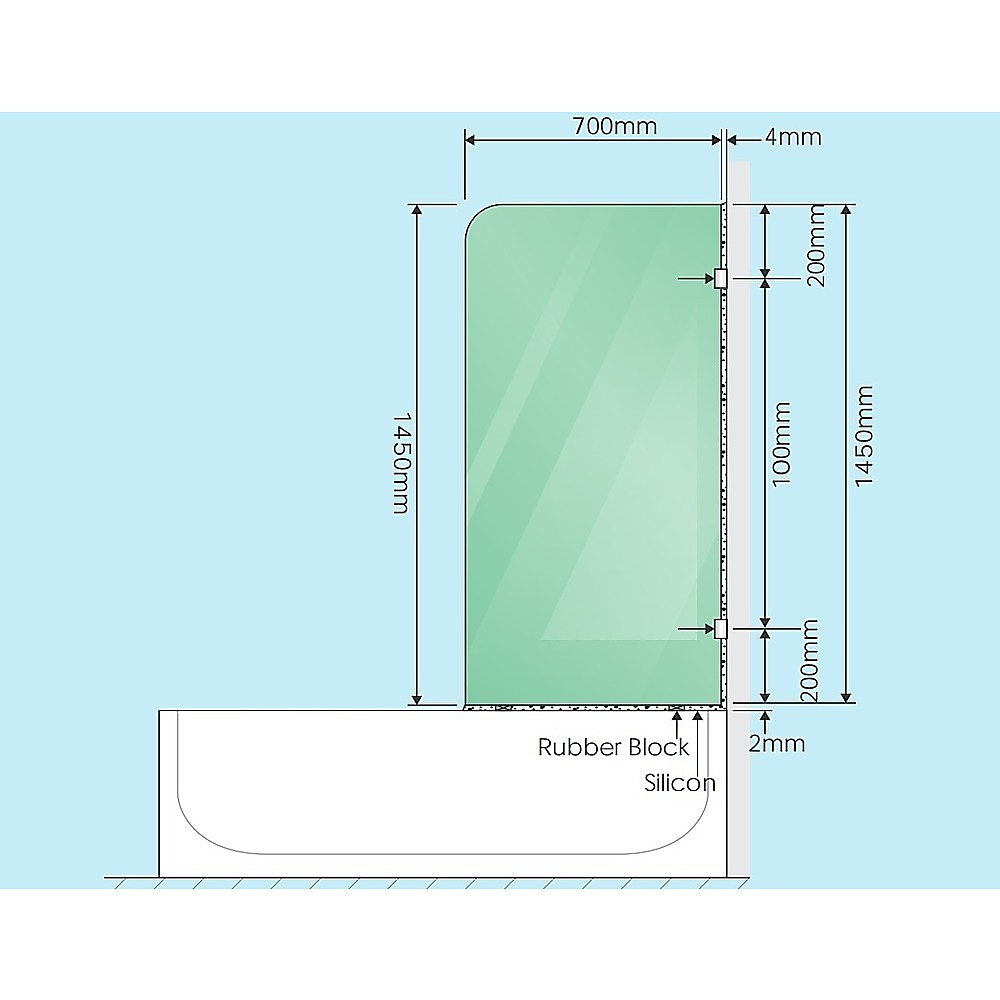 70cm Frameless Glass Bath Screen with Wall U-Bracket - White