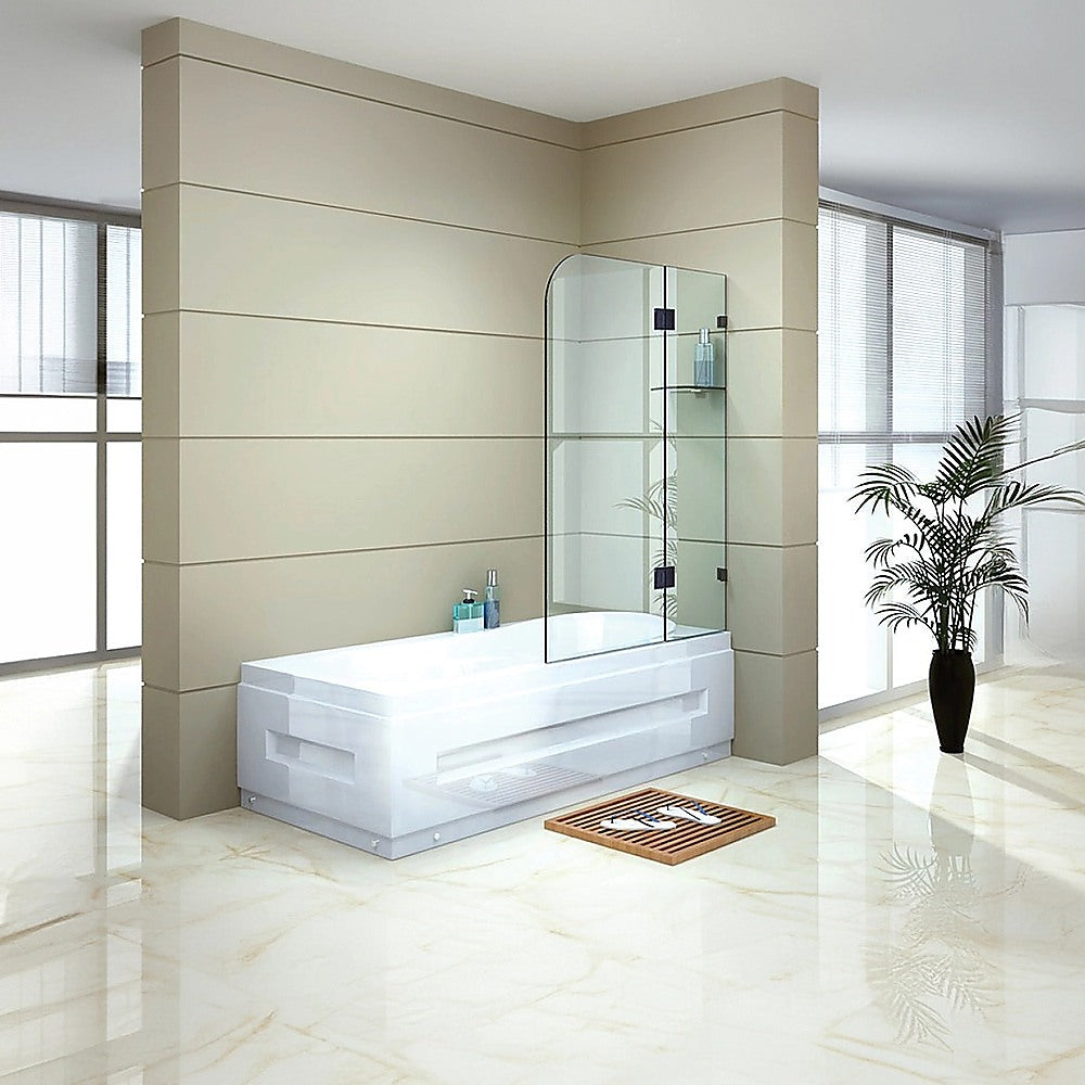 70cm Frameless Glass Bath Screen with Brackets - Black