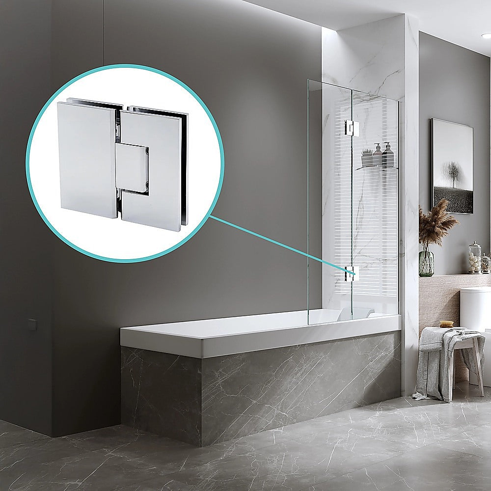 100cm Frameless Glass Bath Screen with Stainless Steel Brackets - Chrome